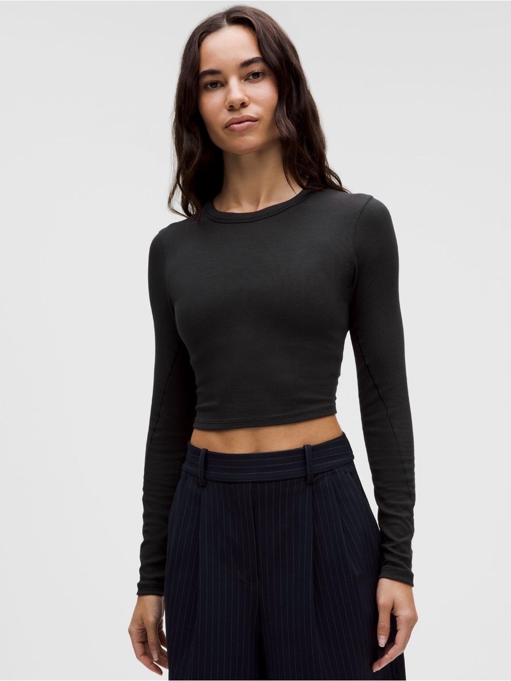 Lululemon Ebb To Street Long Sleeve Ribbed Crop Top Black Bra Sz 6 EUC